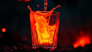 Lava Pure in a crystal glass, showcasing glowing volcanic lava against a dark background.