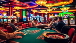 Découvrez des jeux de casino en jouant sur une table de blackjack animée avec des lumières vives.
