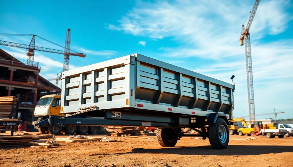 Browse used dump trailer for sale near me in a dynamic construction setting with heavy equipment.