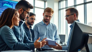 IT Companies engineers collaborating on a digital project in a modern office